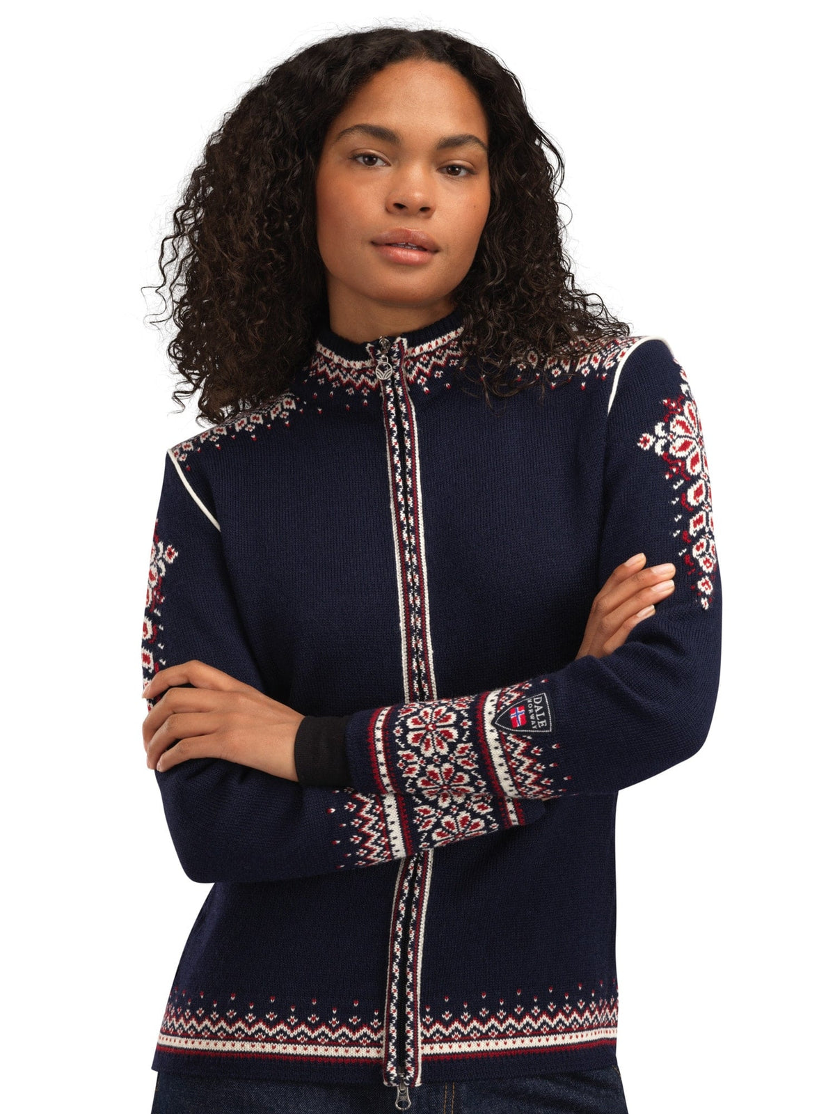 Dale of Norway Women 140th Anniversary Women’s Wool Jacket  NAVY RED ROSE OFF WHITE