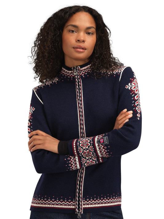 Dale of Norway Women 140th Anniversary Women’s Wool Jacket  NAVY RED ROSE OFF WHITE