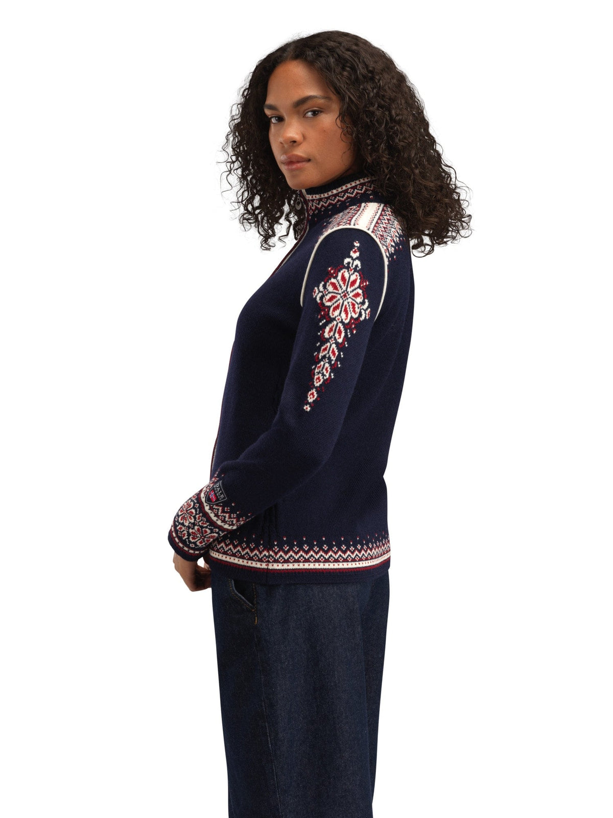 Dale of Norway Women 140th Anniversary Women’s Wool Jacket  NAVY RED ROSE OFF WHITE
