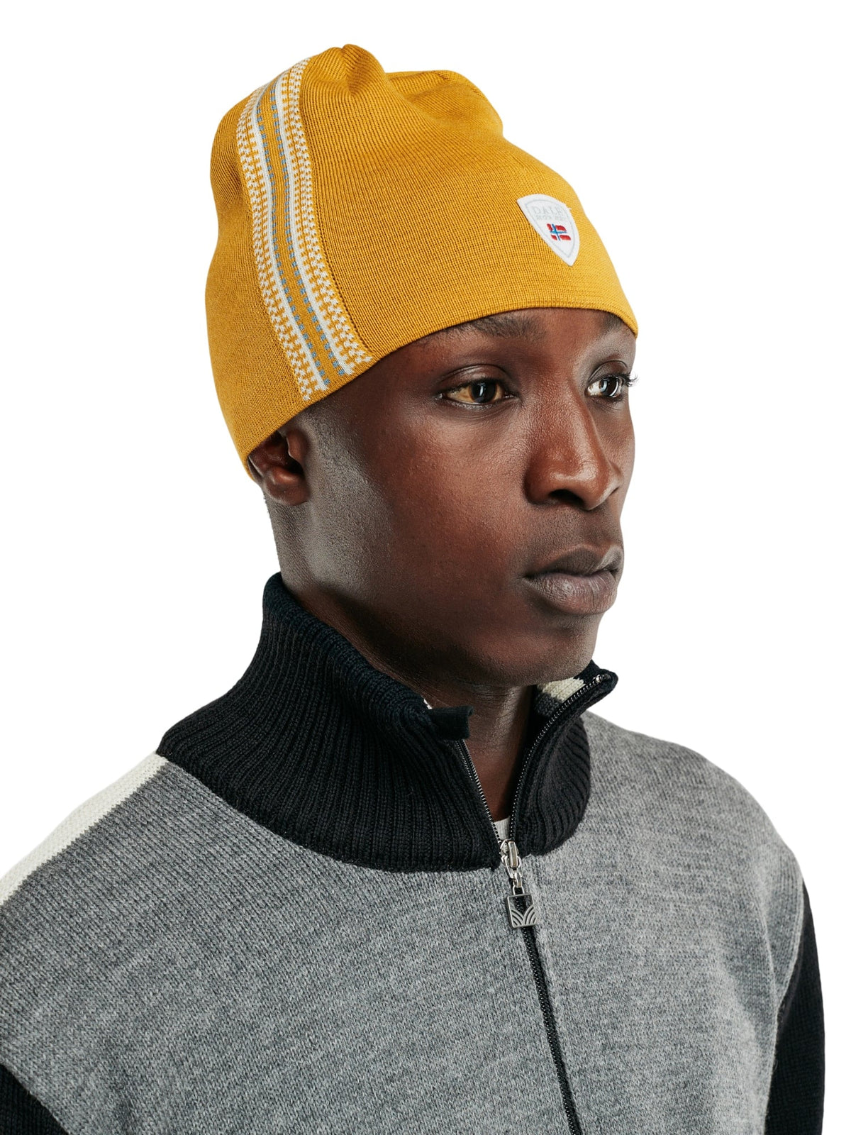 Dale of Norway Women|Men Mount Olympus unisex merino wool hat Mustard Offwhite Blueshadow