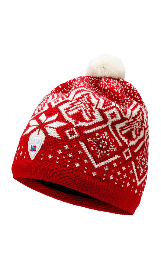 Dale of Norway Women|Men Winterland unisex merino wool hat  Raspberry Offwhite Redrose