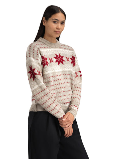 Dale of Norway Women Egersund Women's Sweater Sand Mel. Off White Red Rose