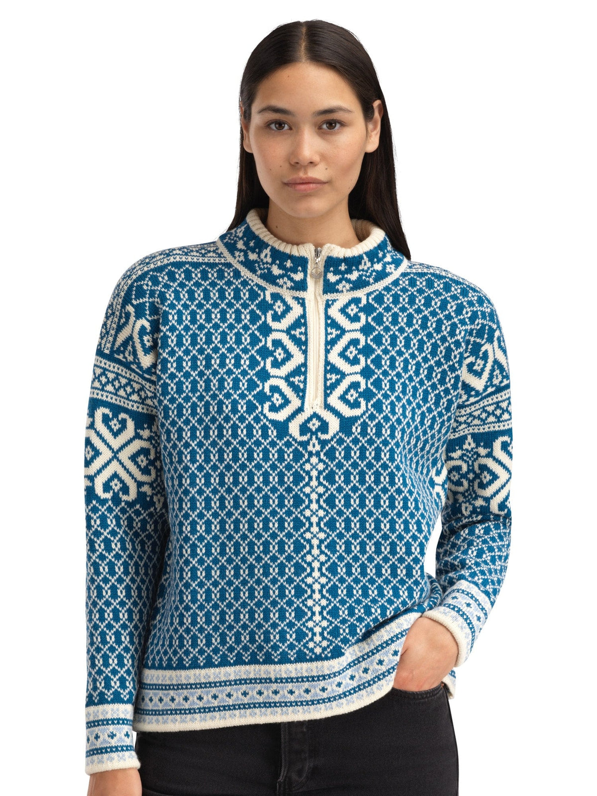 Dale of Norway Women Leknes Women's Sweater Arctic Blue Off White Navy