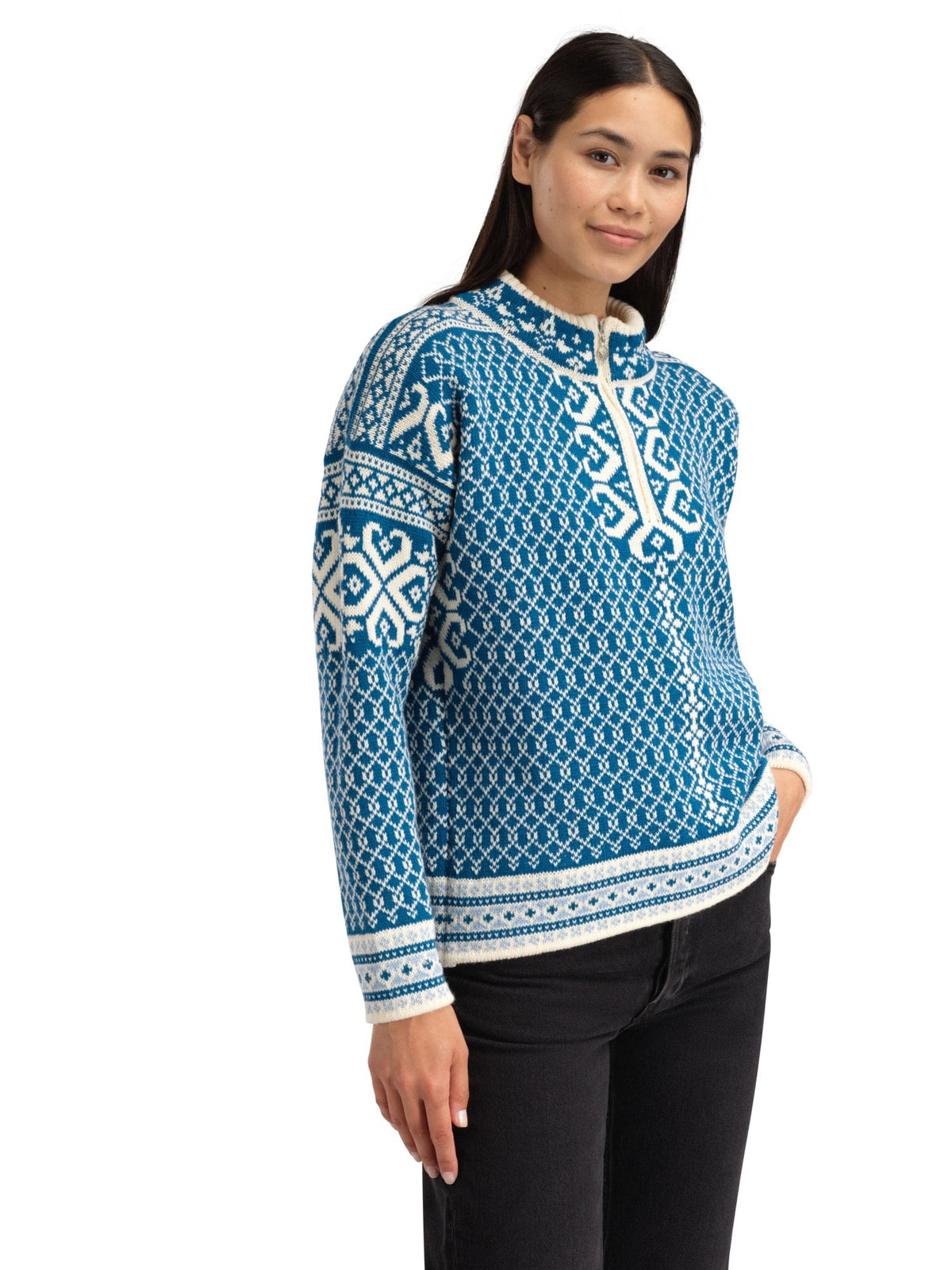 Dale of Norway Women Leknes Women's Sweater Arctic Blue Off White Navy