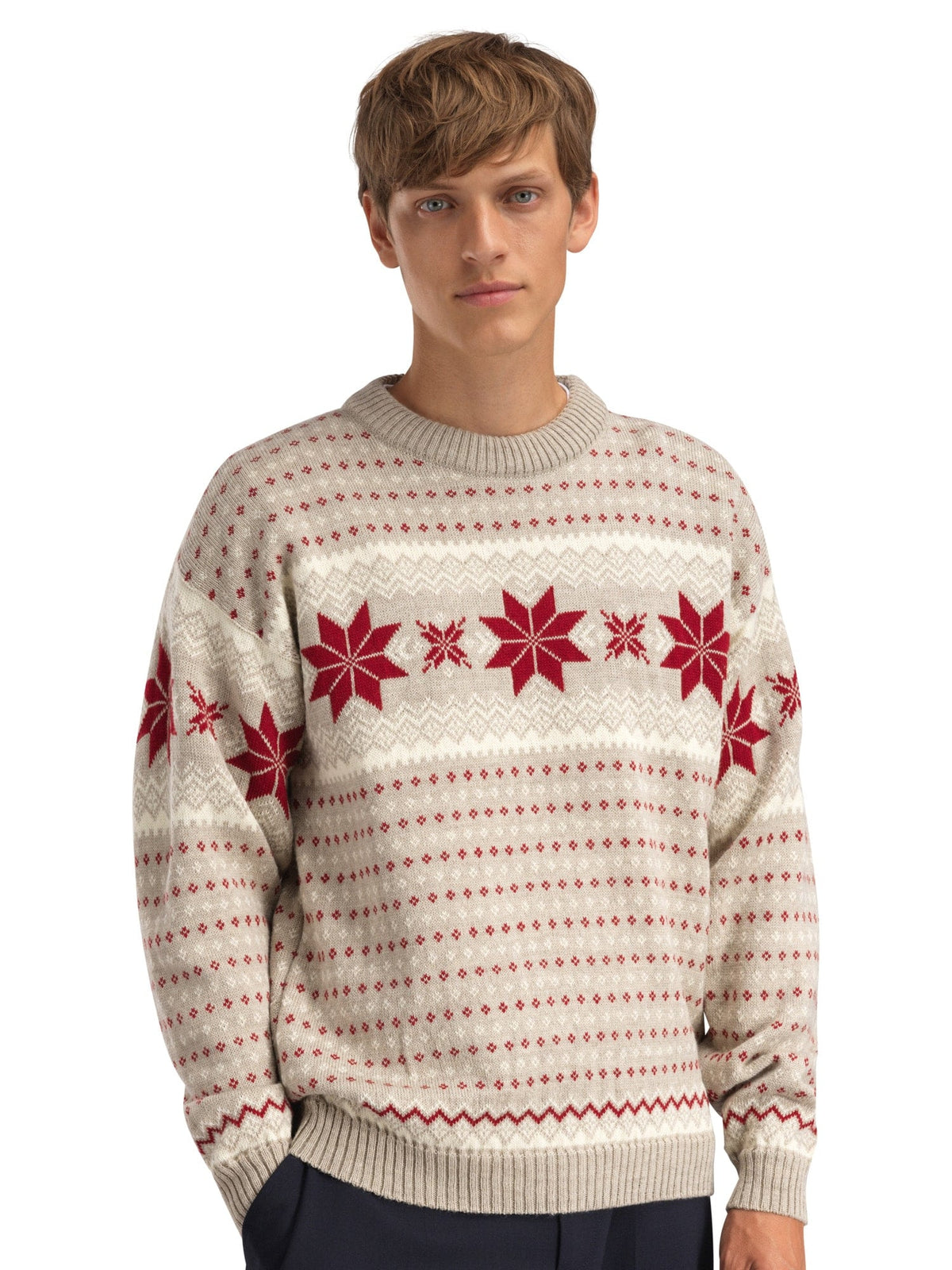 Dale of Norway Men Egersund Men's sweater Sand Mel. Off White Red Rose