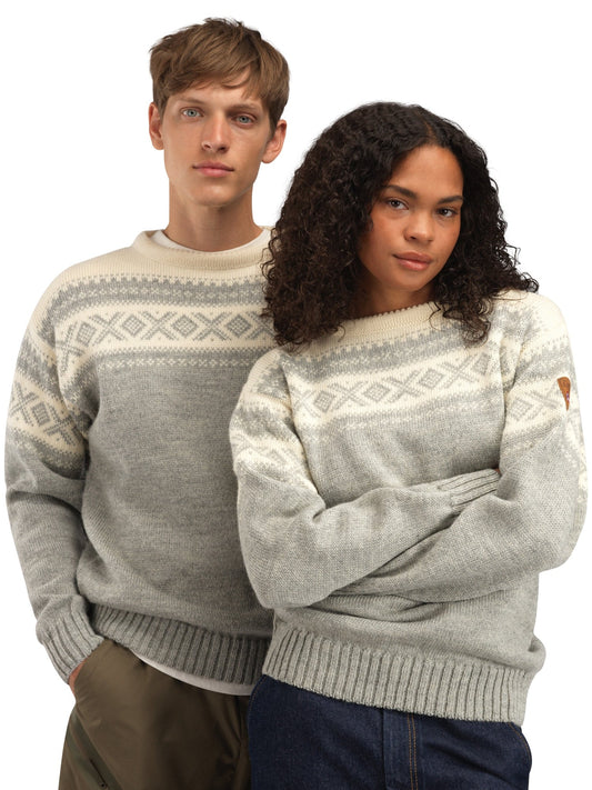 Dale of Norway Men Cortina 1956 Unisex Sweater - Norwegian Wool Light Charcoal Mel Off-white