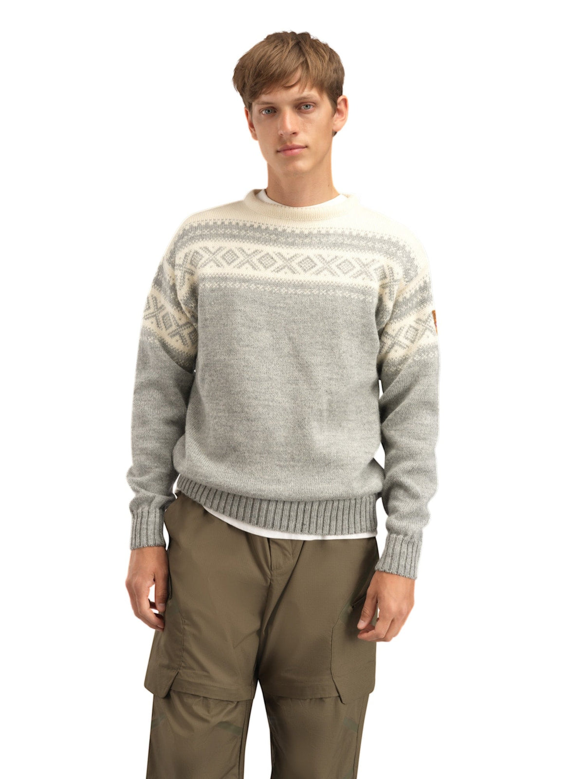 Dale of Norway Men Cortina 1956 Unisex Sweater - Norwegian Wool Light Charcoal Mel Off-white