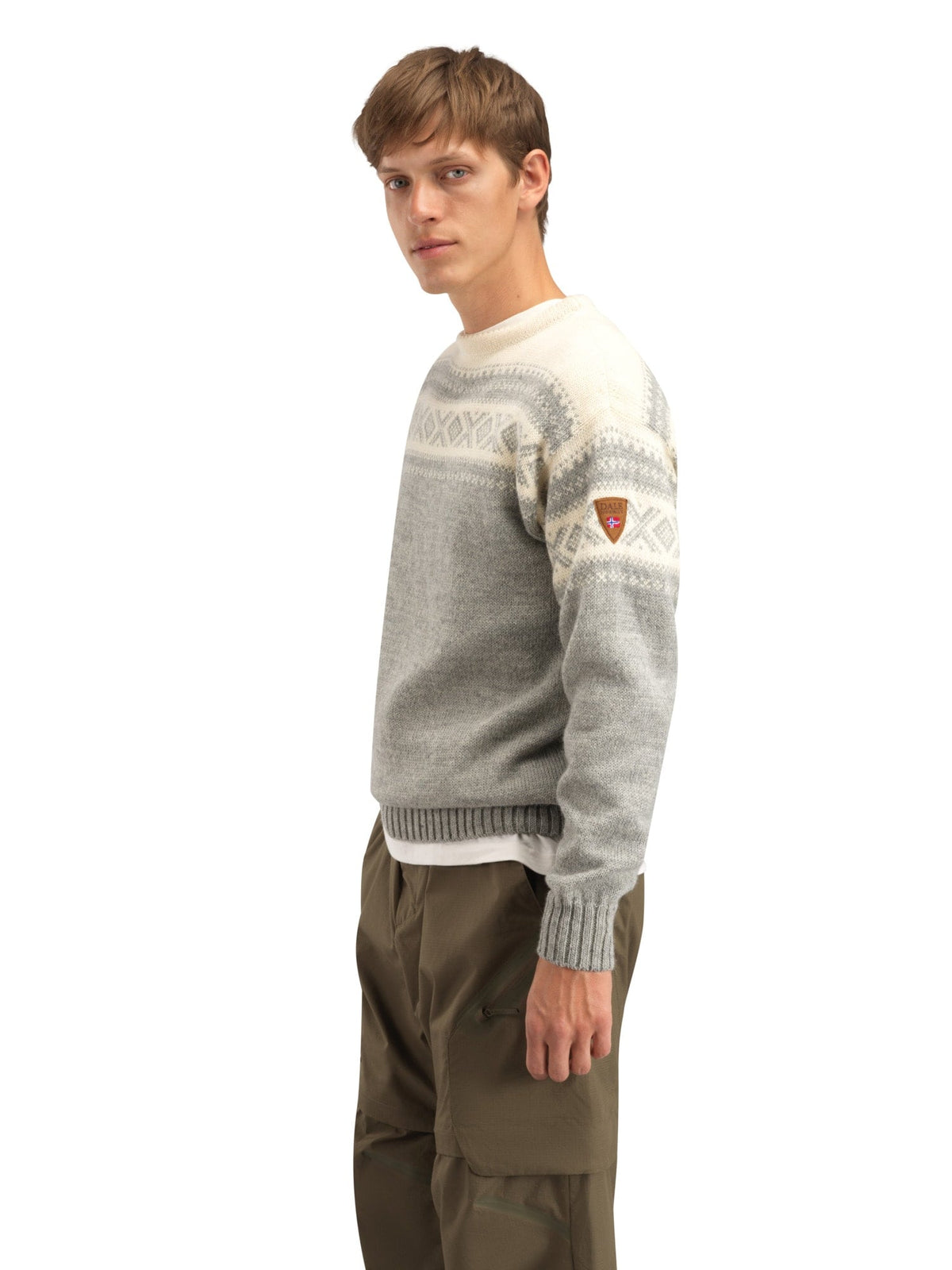 Dale of Norway Men Cortina 1956 Unisex Sweater - Norwegian Wool Light Charcoal Mel Off-white