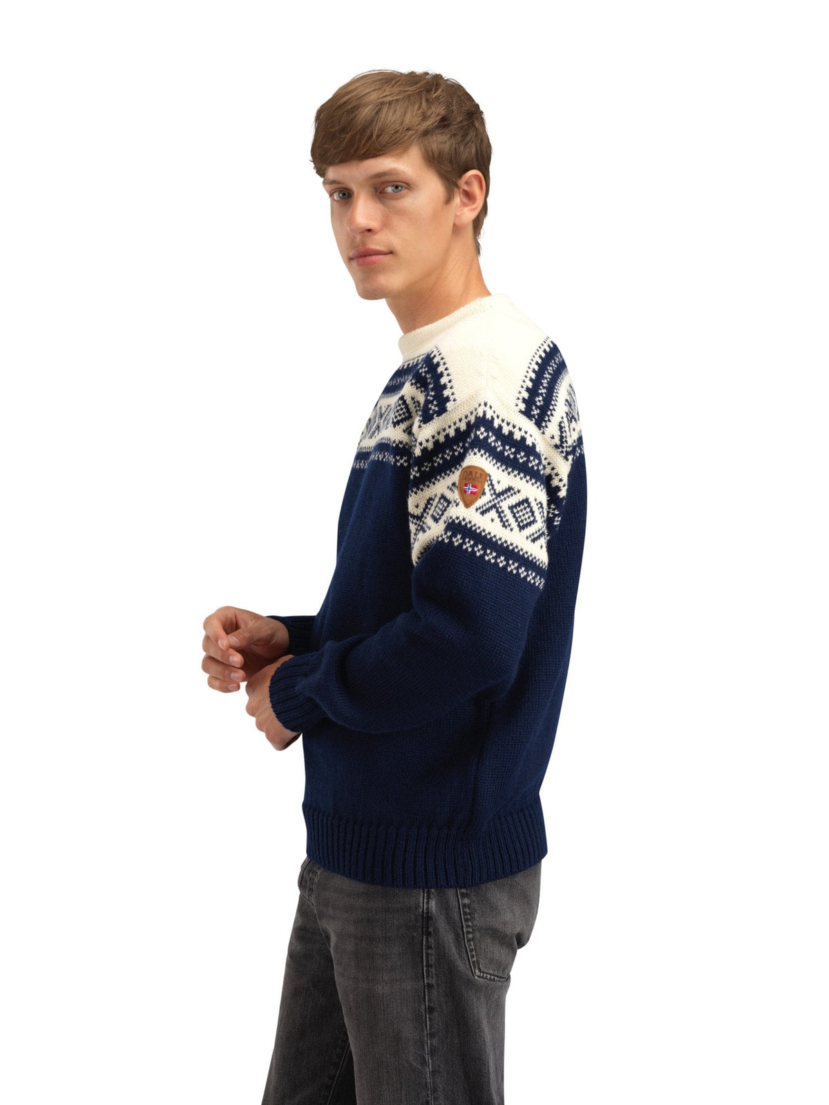 Dale of Norway Men Cortina 1956 Unisex Sweater - Norwegian Wool Navy Off-white