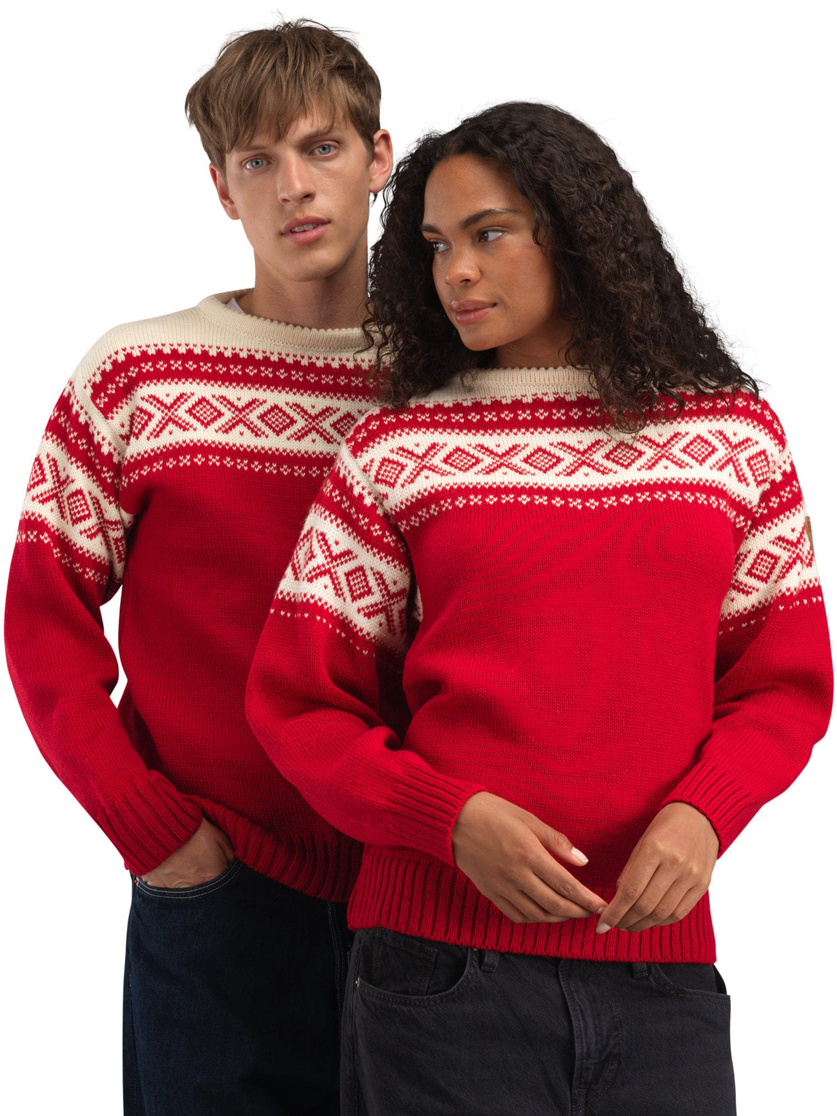 Dale of Norway Men Cortina 1956 Unisex Sweater - Norwegian Wool Raspberry Off-white