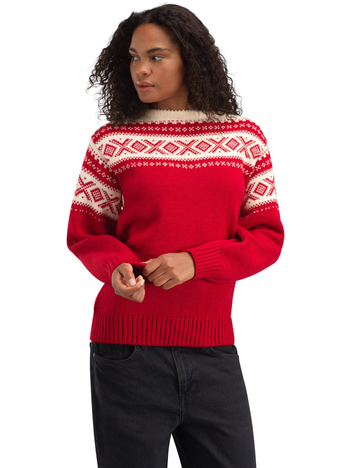 Dale of Norway Men Cortina 1956 Unisex Sweater - Norwegian Wool Raspberry Off-white