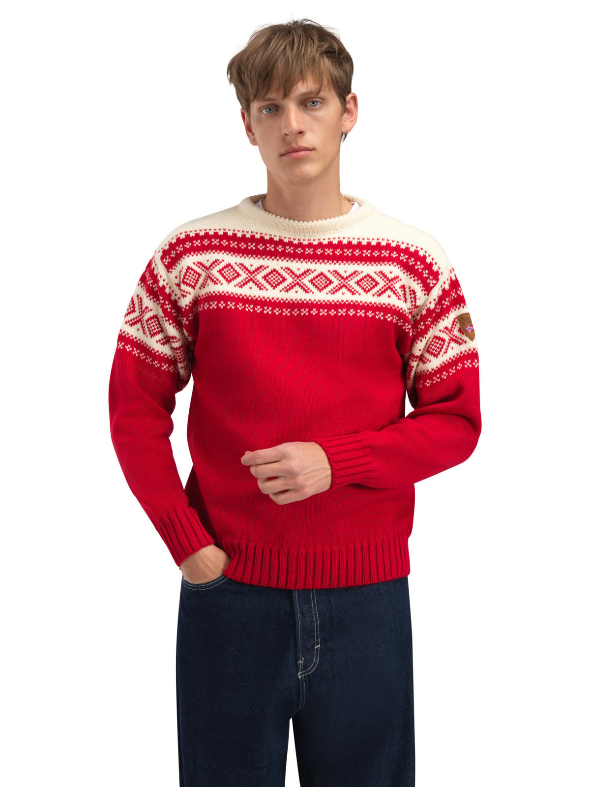 Dale of Norway Men Cortina 1956 Unisex Sweater - Norwegian Wool Raspberry Off-white