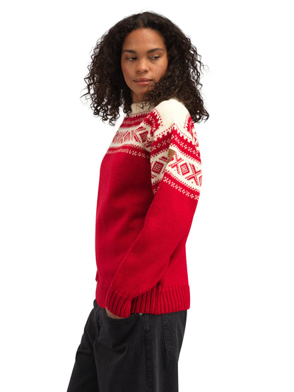 Dale of Norway Men Cortina 1956 Unisex Sweater - Norwegian Wool Raspberry Off-white