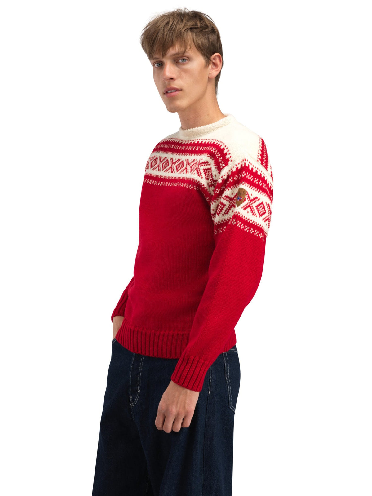 Dale of Norway Men Cortina 1956 Unisex Sweater - Norwegian Wool Raspberry Off-white