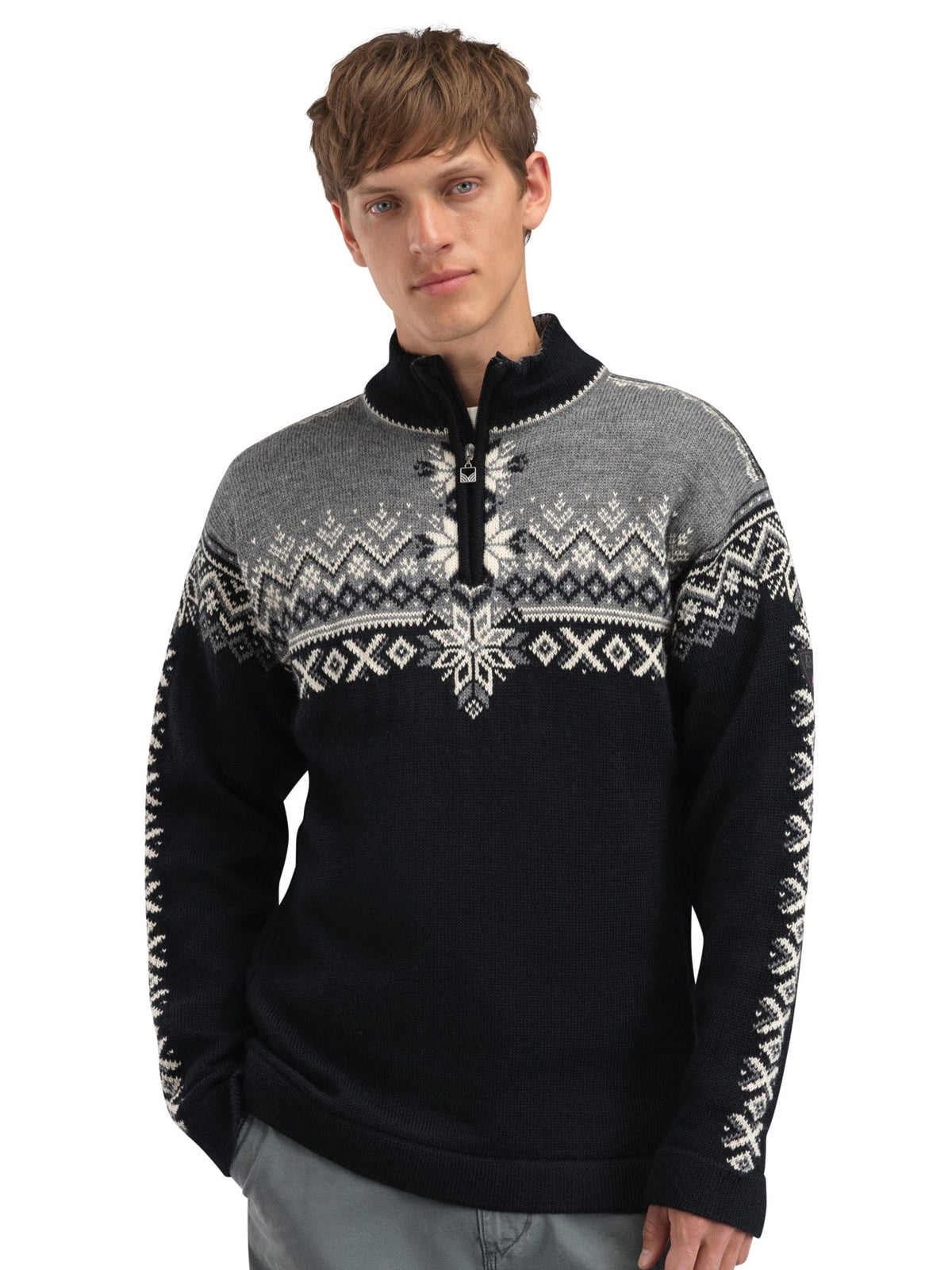Dale of Norway Men 140th Anniversary Men’s Sweater - Norwegian Wool BLACK SMOKE OFFWHITE
