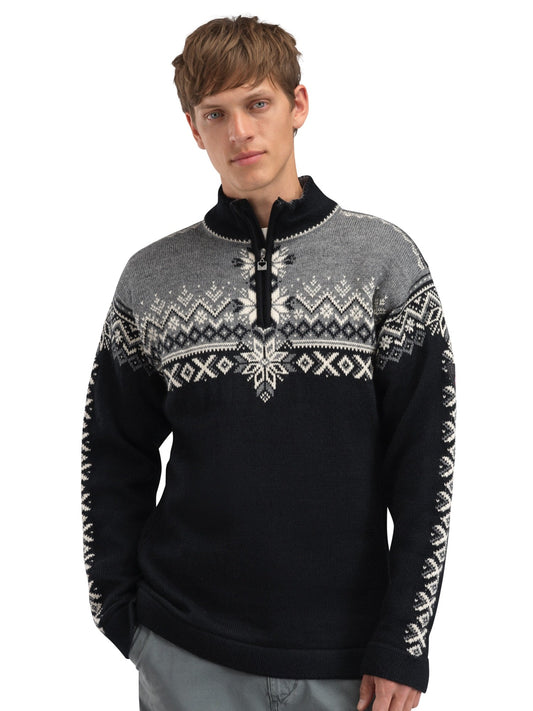 Dale of Norway Men 140th Anniversary Men’s Sweater - Norwegian Wool BLACK SMOKE OFFWHITE
