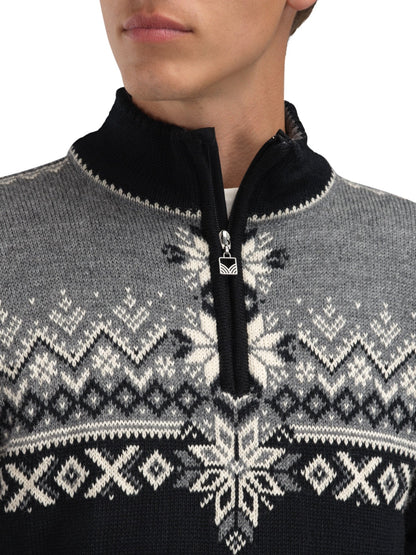 Dale of Norway Men 140th Anniversary Men’s Sweater - Norwegian Wool BLACK SMOKE OFFWHITE