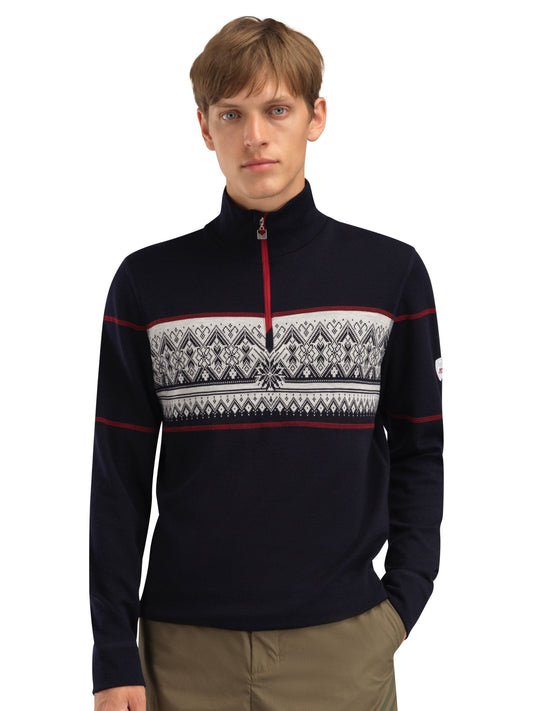 Dale of Norway Men Moritz Basic Men’s Sweater - Superfine Merino Navy White Raspberry