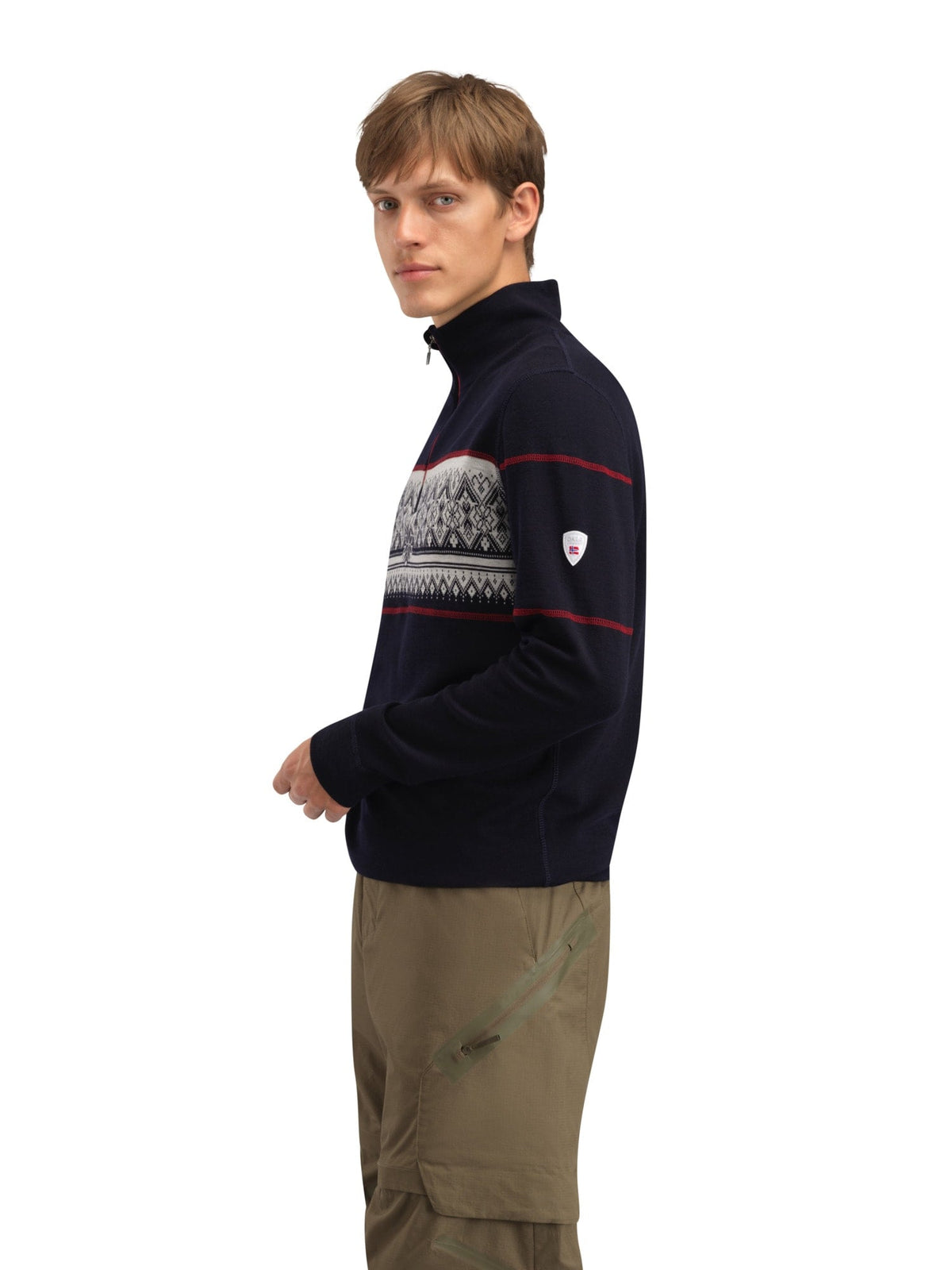 Dale of Norway Men Moritz Basic Men’s Sweater - Superfine Merino Navy White Raspberry