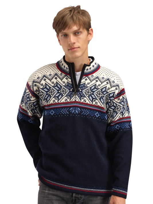 Dale of Norway Men Vail Masc Sweater Midnightnavy Redrose Offwhite