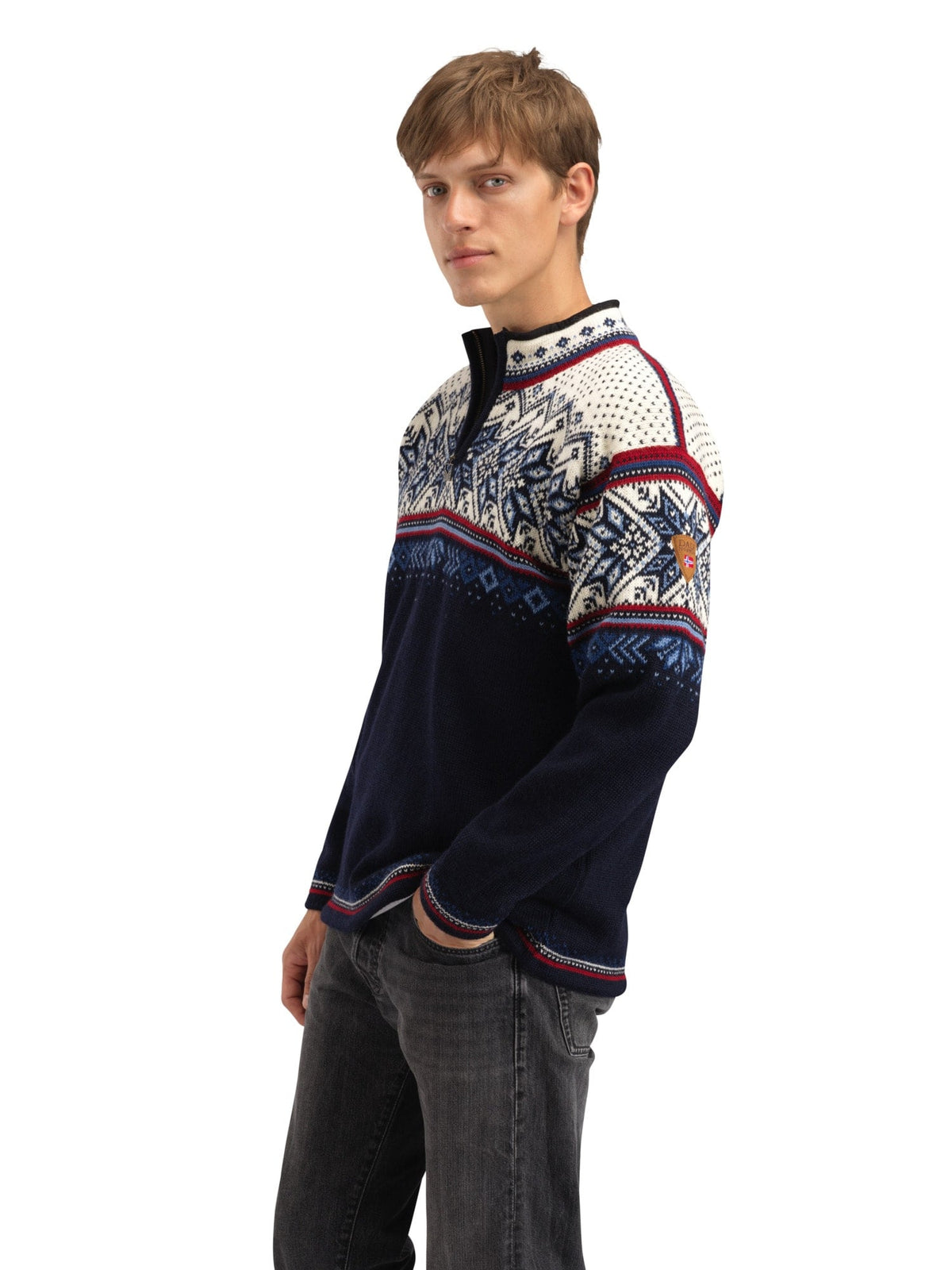 Dale of Norway Men Vail Masc Sweater Midnightnavy Redrose Offwhite