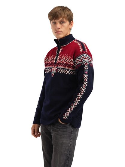 Dale of Norway Men 140th Anniversary Men’s Sweater - Norwegian Wool NAVY RED ROSE OFFWHITE