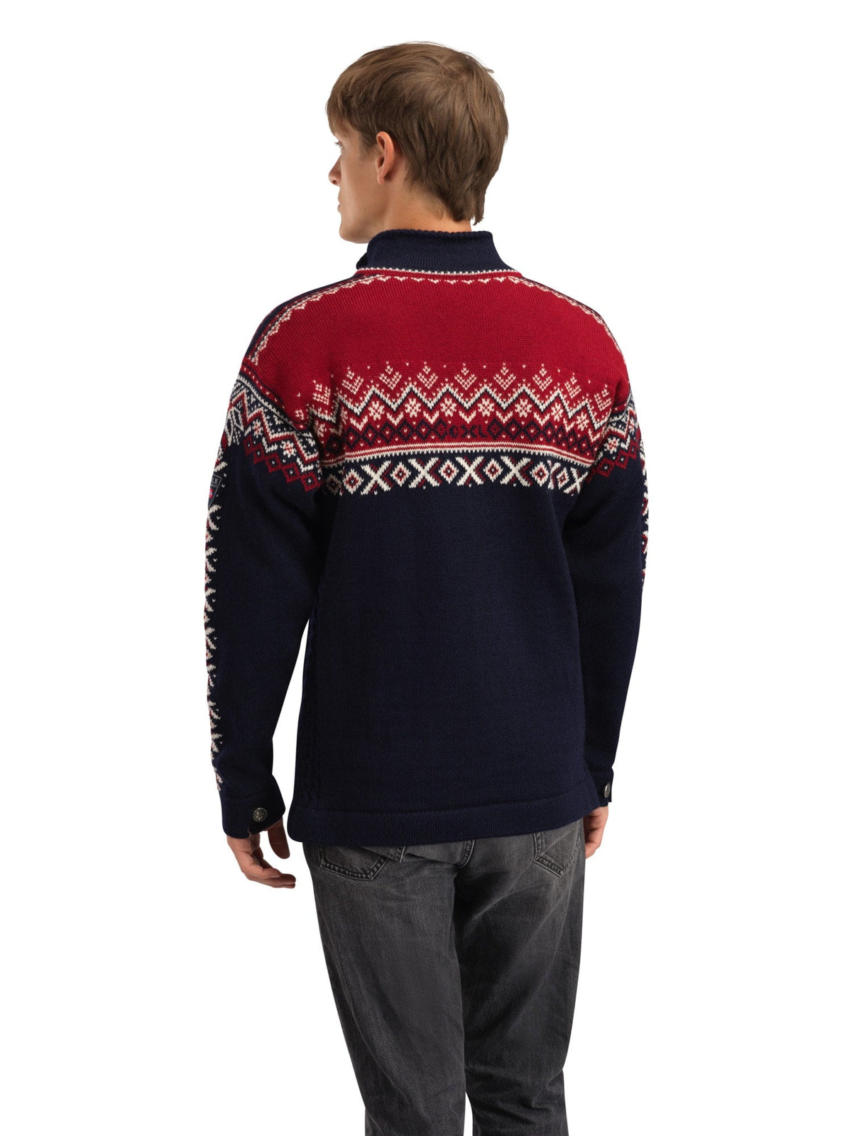 Dale of Norway Men 140th Anniversary Men’s Sweater - Norwegian Wool NAVY RED ROSE OFFWHITE