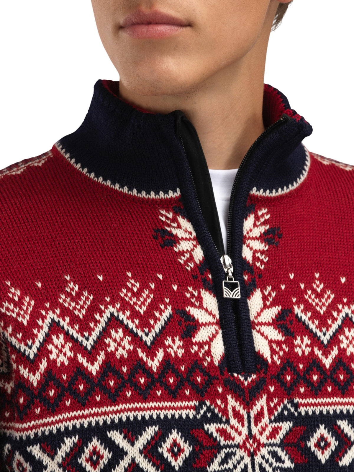Dale of Norway Men 140th Anniversary Men’s Sweater - Norwegian Wool NAVY RED ROSE OFFWHITE