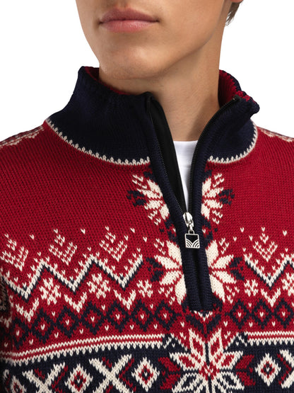 Dale of Norway Men 140th Anniversary Men’s Sweater - Norwegian Wool NAVY RED ROSE OFFWHITE
