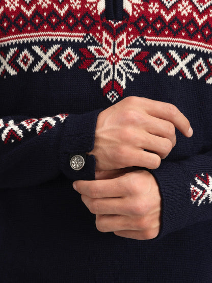 Dale of Norway Men 140th Anniversary Men’s Sweater - Norwegian Wool NAVY RED ROSE OFFWHITE