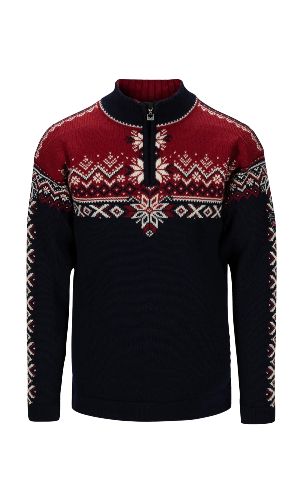 Dale of Norway Men 140th Anniversary Men’s Sweater - Norwegian Wool NAVY RED ROSE OFFWHITE