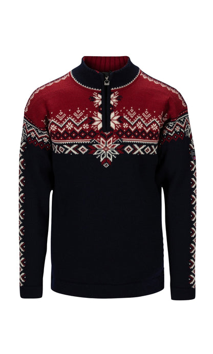 Dale of Norway Men 140th Anniversary Men’s Sweater - Norwegian Wool NAVY RED ROSE OFFWHITE