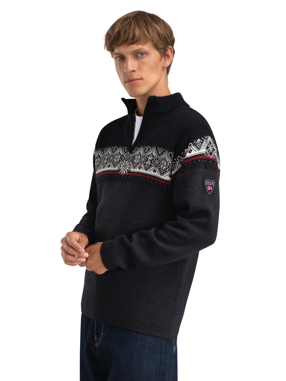 Dale of Norway Men Moritz Men’s Sweater - Merino Wool DARKCHARCOAL RASPBERRY BLACK