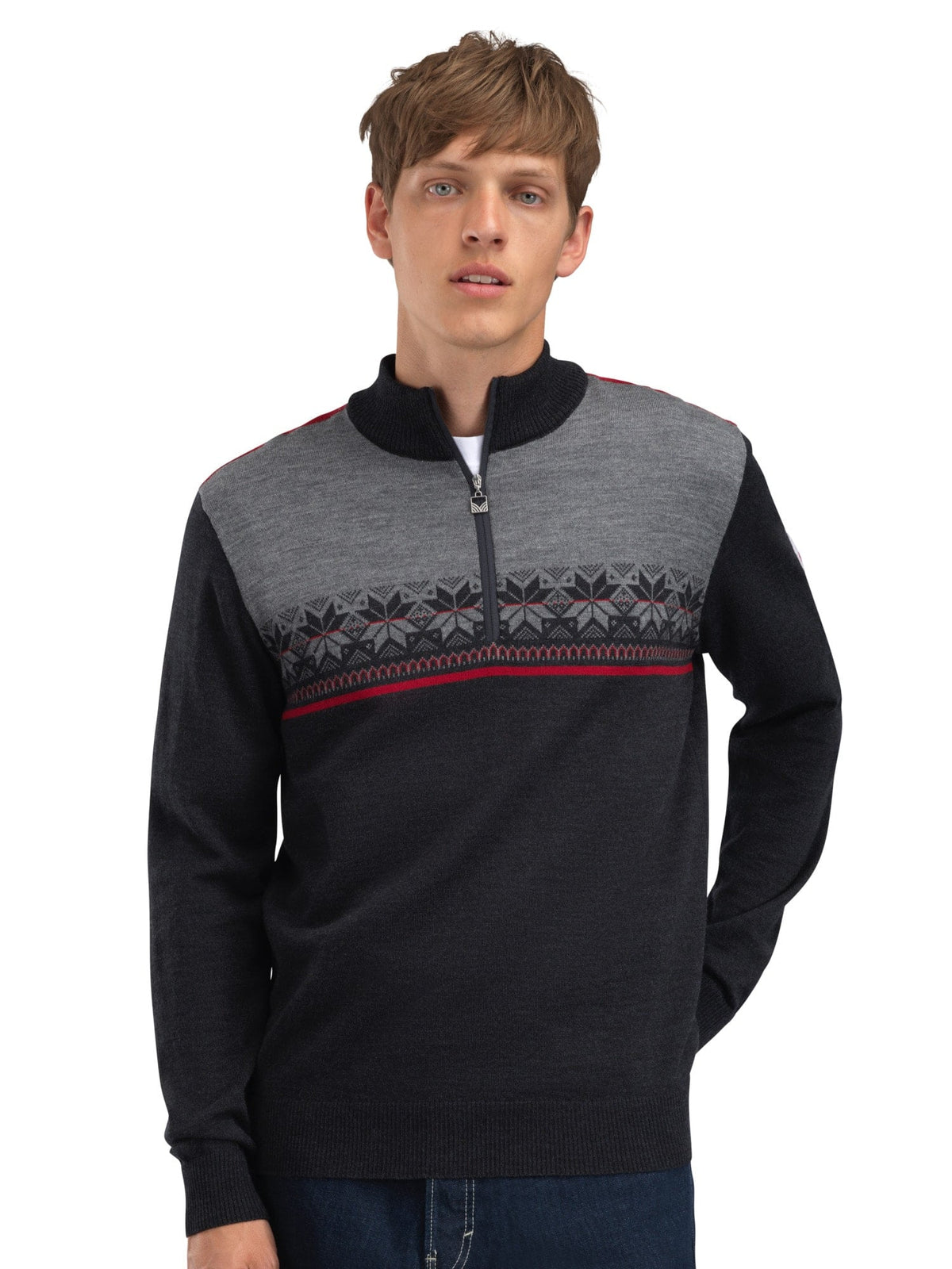 Dale of Norway Men Liberg Masc Sweater Darkcharcoal Smoke Redrose