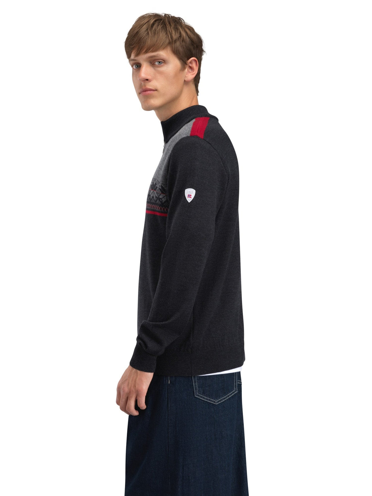 Dale of Norway Men Liberg Masc Sweater Darkcharcoal Smoke Redrose