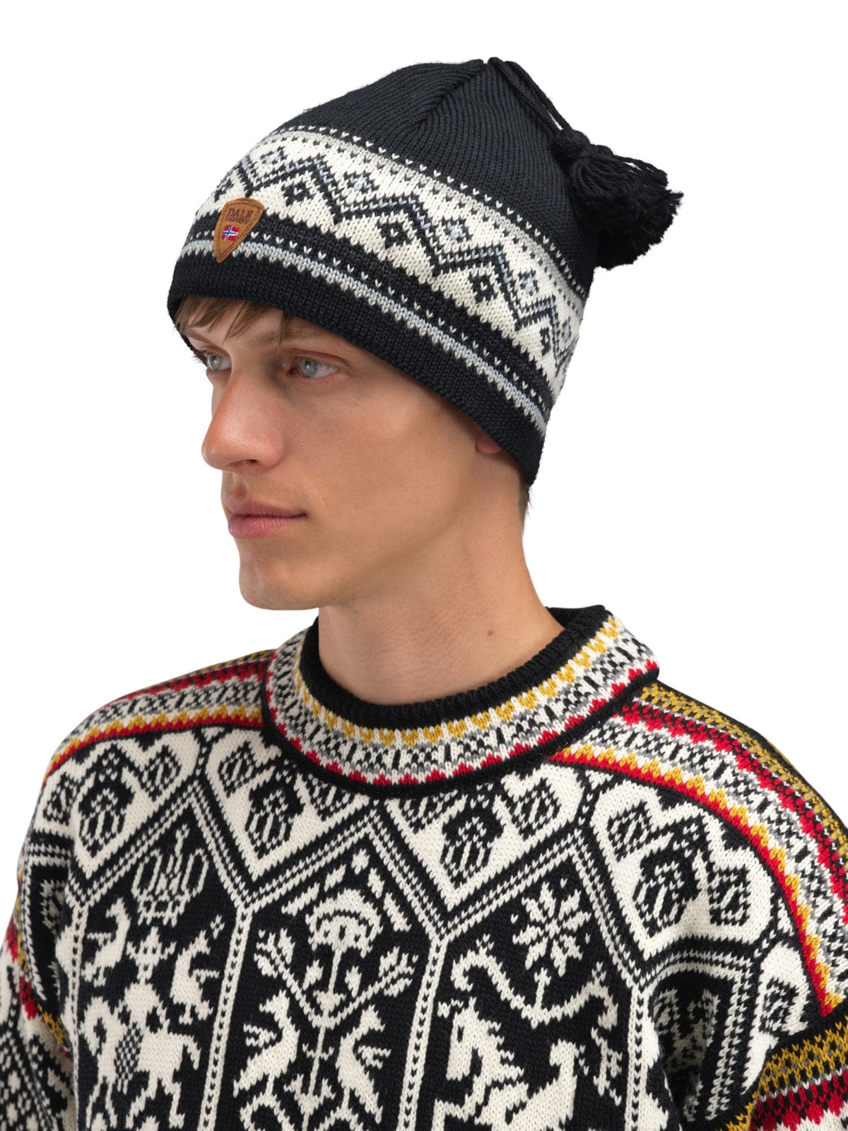 Dale of Norway Men Vail Hat - Norwegian Wool Black White Grey Sand
